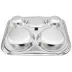 Korean Stainless Steel Divided Plates for Adults, Teens, Premium 304, Electro-Polished, No Black Residue, BPA-Free, Large 5-Compartment Food Tray, Diet Portion Control, Camping, Set of 2 - size: 5 Compartments (13x11Inch)