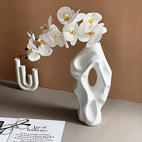 Abstract Ceramic Vase, Modern Flower Arrangement Vases Decor for Home Office Living Room Ornaments,White - color: White