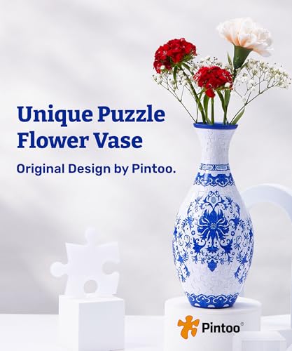 Pintoo 3D Puzzle Vase Unique Flower Vase Made by 160 Curved Plastic Puzzle Pieces House Warming Gift for Flower Arrangements and Home Decoration, for Mom [S1032] (Classic, Indigo Age) - color: Indigo Age, size: classic