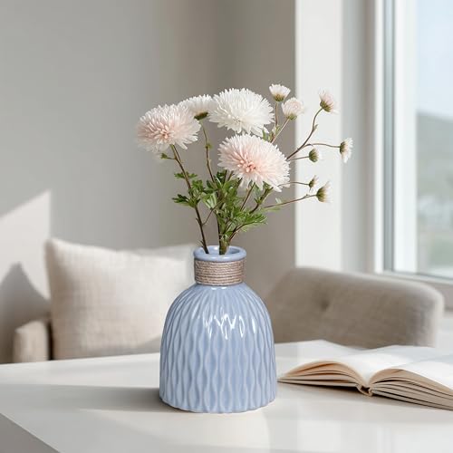 Blue Ceramic Vase for Flowers, 6 inch Small Modern Vase for Home Decor, Textured Decorative Vases for Centerpieces,Bathroom, Living Room, Desk,Shelf,Office Decor - color: Blue