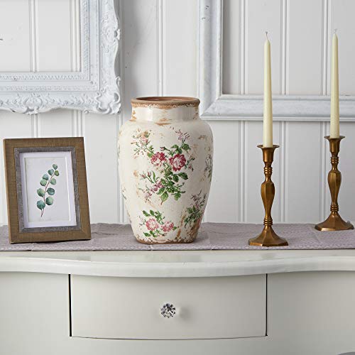 Nearly Natural 12.5in. Tuscan Ceramic Floral Print Vase