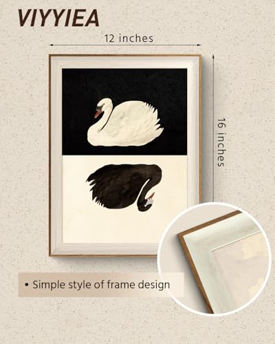 VIYYIEA Framed Wall Art for Living Room, Swan Canvas Prints, Vintage Home Decor, Animals Painting Picture, Bathroom Wall Decor Gifts for Friends or Family - 16L x 12W - color: Animals-【Black and White】, size: 16"L x 12"W