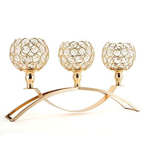 VINCIGANT Candle Stick Holder Decor Gold Candle Holders for Wedding,3-Candle Candelabras for Valentine's Day Party Dinning Room Table Centerpiece,Gift Boxed for Housewarming - size: 1 Piece 8.3" tall