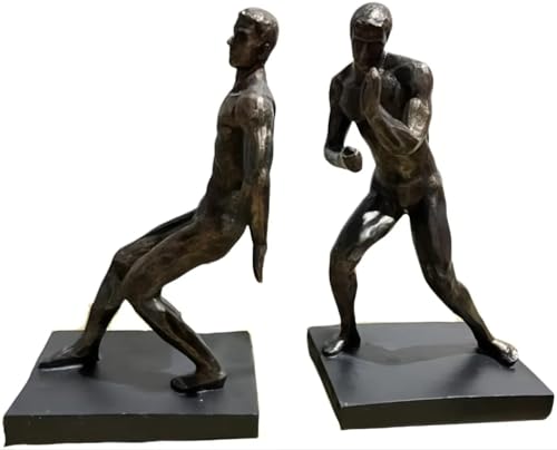 Comfy Hour 13" Bronze Modern Gymnastic Men Figurine Style Bookends, Heavy Duty Athlete Pushing Man Statue, Home Office Industrial Decor Pair - color: Gymnastic Men