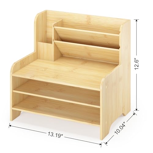 Bamboo Desk Organizer Mail Holder Countertop Letter Tray File Organizer for Desk Letter Sorter Paper File Storage for School Home Office Supplies - color: Nature, size: Large