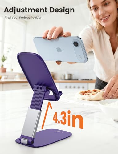 Lamicall Ultra-Thin Purple Phone Holder for Desk, Dark Purple Gifts for Women, Cellphone Stand Desktop Office Must Have, Cute Desk Accessories for iPhone 17 16 15 14 13 Pro Max, 4-8'' Smartphone - color: Purple