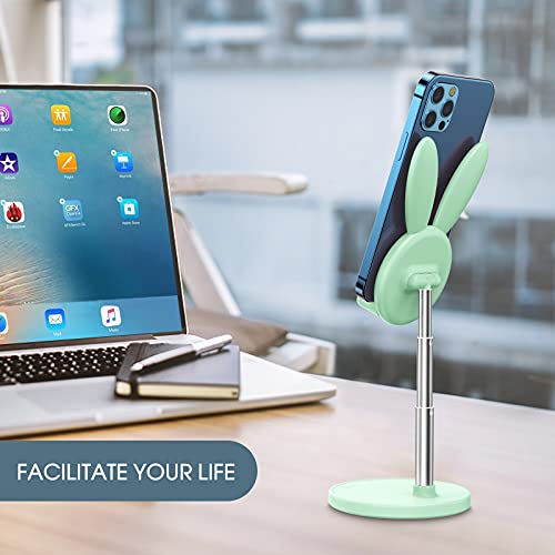 OATSBASF Cute Cell Phone Stand, Adjustable Bunny Phone Stand for Desk, Thick Case Friendly Holder Compatible with iPhone, Kindle, iPad, Switch, All Phones (Green) - color: Green