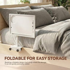 Bedside Shelf Rotating Foldable Tray:Adjustable Bedside Shelf for Bed, White,Bamboo Bed Side Tray Table with Sturdy Metal Pole, Fits Frames 0.7"-2.7" Wide, for Dorms, Apartments, Bedrooms