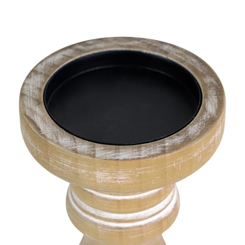 NIKKY HOME Rustic Pillar Candle Holder Set of 3 - Farmhouse Wooden Candlestick Stand for Mantle, Fireplace, Living Room, Brown - color: Brown
