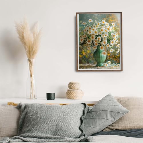 TUTUMAY21 Daisies in Green Vase 5D Diamond Painting for Adults, Flowers DIY Round Diamond Art Kit, Floral Spring Gem Art for Home Wall Decor 12x16inch