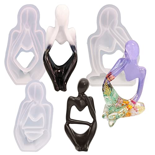 3 Pcs Thinker Statue Silicone Resin Mold Abstract Sculptures Figurines Decoration Office Desk Articles Ornaments Epoxy Silicone Casting Molds for Gifts, 3D DIY Making Home Display Crafts