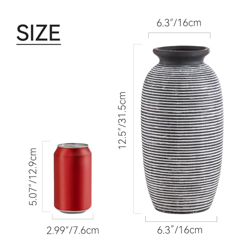 Ceramic Rustic Vase, Large Flower Farmhouse Vases Home Decor, 12.5" Tall Pottery Decorative Pampas Vase for Table Living Room Entryway Mantel Bookshelf Bedroom Bathroom Kitchen-Black - color: 12.5“ H - Black