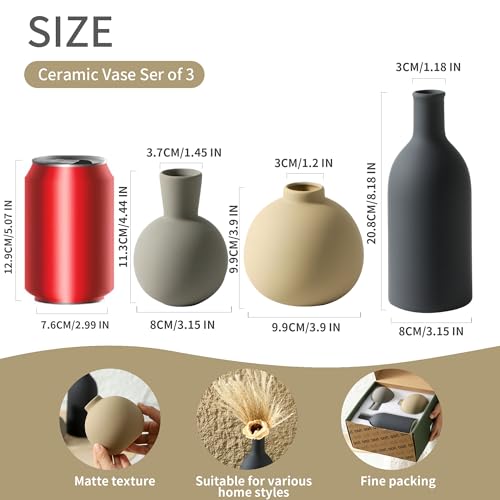 Ceramic Vase Set of 3, Flower Decorative Vases Home Decor Boho Neutral Modern Pottery Pampas Vases for Centerpiece Bouquet Table Mantel Entryway Bookshelf Living Room Bedroom Bathroom Kitchen - color: Multicolor-3k