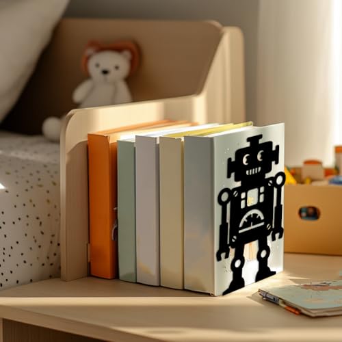 Peacoblue Metal Bookends for Shelves, Modern Decorative Heavy Duty Study Book Support Stoppers for Office, Desk, Shelf, Room 5.3"x4.3"x7.9" Cast Iron Simple Tall Bookends, 1 Pair (Robot) - style: Robot