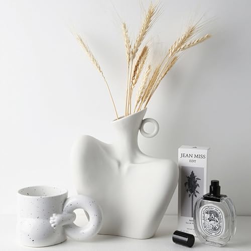Body Vase 8.27" Collarbone Shaped Ceramic Flower Vase for Home Decor, Clavicle Bone Sculpture Art Decor, Modern Minimalist Flower Holder for Living Room