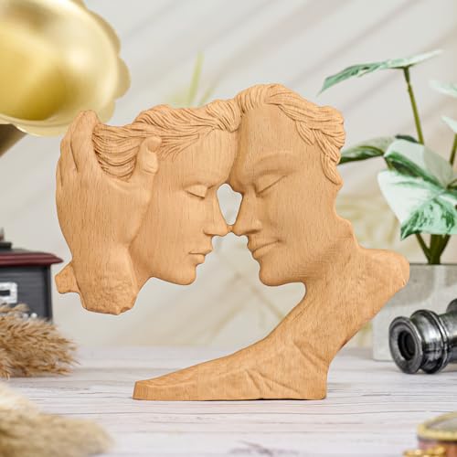 BGCOPPER Wooden Couple Statue, Abstract Couple Sculptures Ornament for Home Decor Women Gift for Anniversary Wedding (10 Inch) - color: B-wood, size: 10 Inch