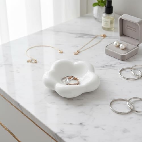 White Cloud Shape Ring Dish Jewelry Tray Organizer, Ceramic Accent Tray for Vanity, Small Decorative Trinket Dish - size: Cloud