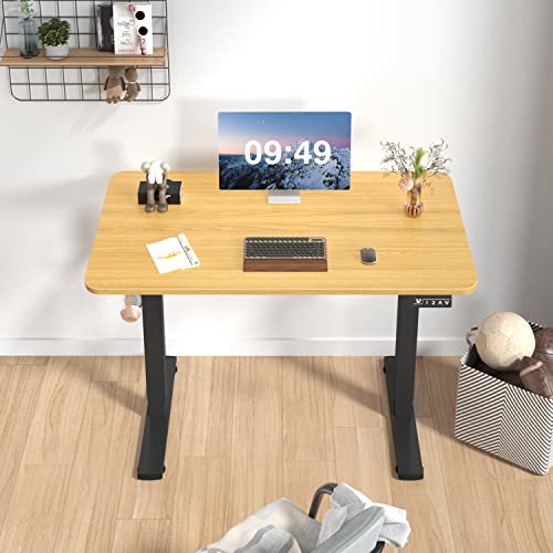 Furmax Electric Height Adjustable Standing Desk Large 40 x 24 Inches Sit Stand up Desk Home Office Computer Desk Memory Preset with T-Shaped Metal Bracket, Maple - color: Maple, size: 40 Inch