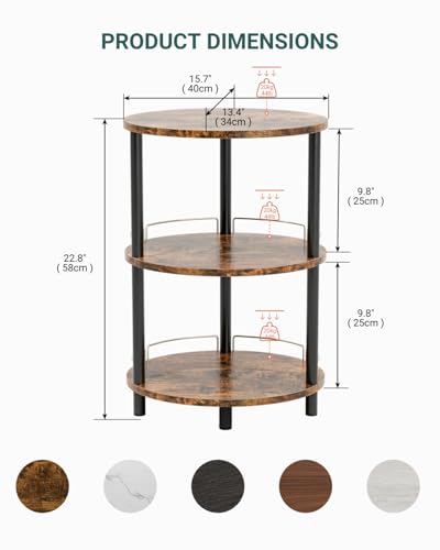 Small Nesting Coffee Table - 3-Tier Oval Accent Table for Small Spaces, Rustic Wood and Metal Couch End Table, Nightstand for Bedroom or End Table Living Room, Easy to Assemble, Rustic Brown - color: Rustic Brown, size: 1-Pack, style: With Guard Rail