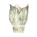 Bloomingville Stoneware Pleated Sculptural Vase with Reactive Glaze, Green and White
