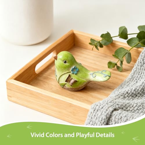 4.3 Inch Green Hand-Painted Resin Bird Figurine, Ceramic Look High-Gloss Bird Sculpture Decor for Home Shelf Living Room Tabletop, Ideal Spring Housewarming Birthday Gift - color: Green