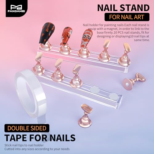 FANDAMEI Nail Art Tools, Nail Brush, 15 PCS Nail Art Brushes, 5 PCS Nail Dotting Tool, Nail Stand, Nail Holder For Painting Nails, Press On Nail Stand, Nail Tools, Nail Design Tools - color: Pink