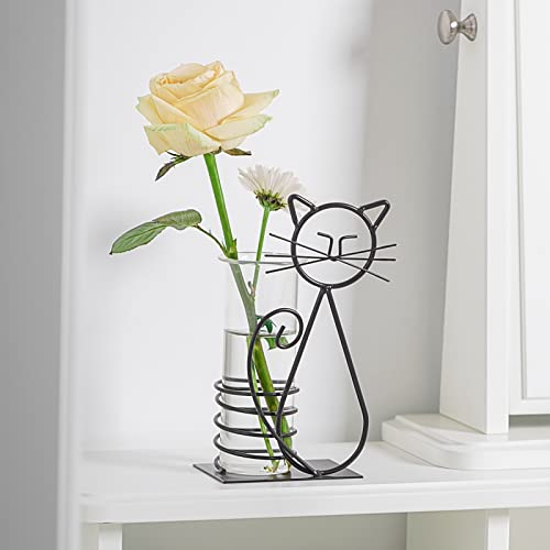 Marbrasse Desktop Glass Planter Hydroponics Vase,Planter Bulb Vase with Holder for Home Decoration,Modern Creative Cat Plant Terrarium Stand, Scindapsus Container (Lovely Cat) - color: A101-shuipei003