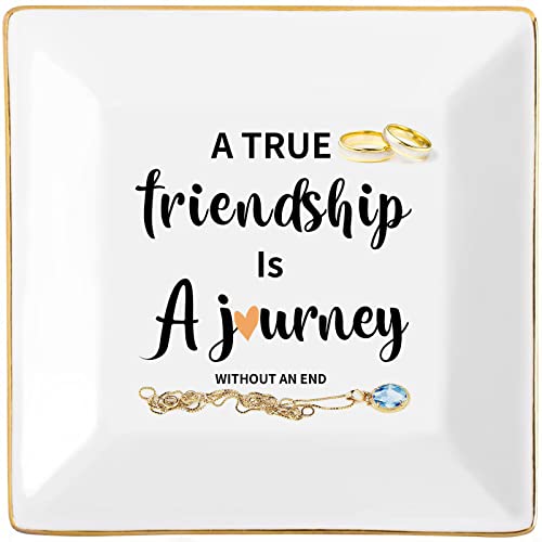 Friendship Gift Best Friend Birthday Gifts for Women Friends Trinket Dish Ceramic Jewelry Tray Decorative Rings Unique Forever,A True Friendship is a Journey Without an end - color: Friendship