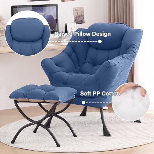Tiita Lazy Chair with Ottoman, Blue Modern Large Accent Chair, Comfy Leisure Sofa Armchair with Ottoman, Reading Chair with Footrest for Bedroom, Living Room, Dorm Rooms, Blue - color: Blue