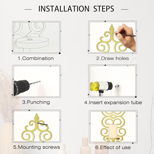 OYEFLY DIY Metal Candle Sconces Wall Decor, Wall Mounted Candle Holder (Gold)