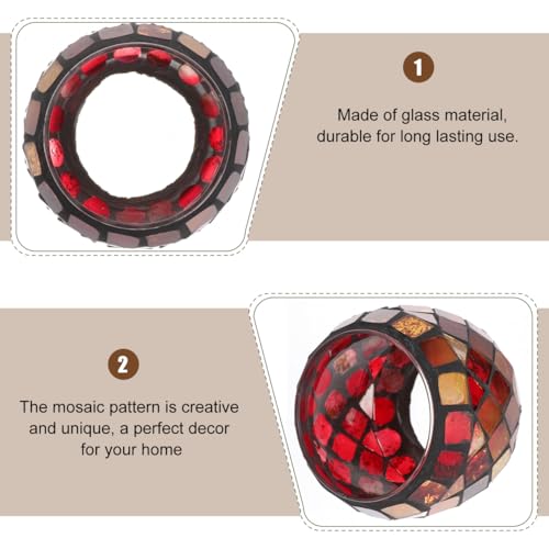 Uonlytech Glass Votive Candle Holder for Home, Red Mosaic Tea Light Holders Vintage Glass Cup Candlestick Tabletop Ornament for Easter Wedding Party