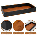 JACKCUBE Design Leather Bamboo Valet Tray for Men, Catch All Trays for Key, Phone, Wallet, Coin, Sunglasses, EDC Dump Storage (Black) - MK205A - color: Black