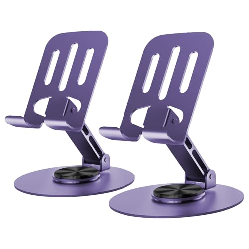 Universal Metal Cell Phone Stand, Multi-Angel Adjustable 360° Rotation Non-Slip Metal Phone Stand Compatible with iPhone 17 16 Pro Max and All Smartphones (Purple&Purple) - color: Purple&Purple