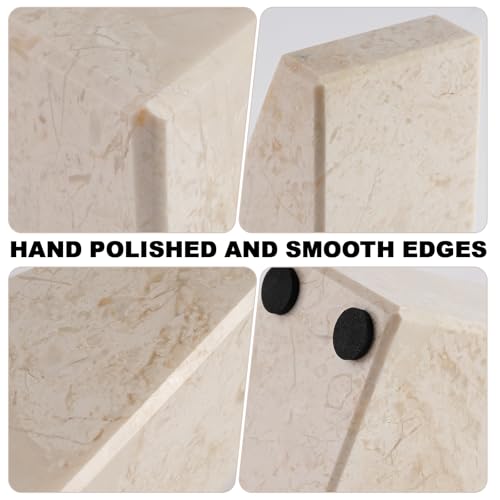 Marble Book Ends Decorative, Unique Bookends for Shelves, Bookends to Hold Heavy Books, Durable Book Holder Stopper for Home Office Desk Bookshelf Decoration, Turkey Natural Marble, Set of 2 - color: Turkey-crema Beige