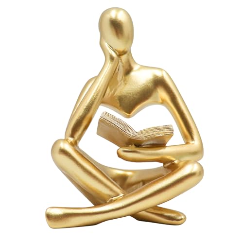 Jinkoozz Gold Reading Women Statue, Thinker Sculptures, Abstract Art Ornament, Modern Aesthetic Figurine Decoration, Suitable for Home Living Room Bedroom Office Shelf Table Desk Bookshelf Decor - color: Gold Left, size: Small