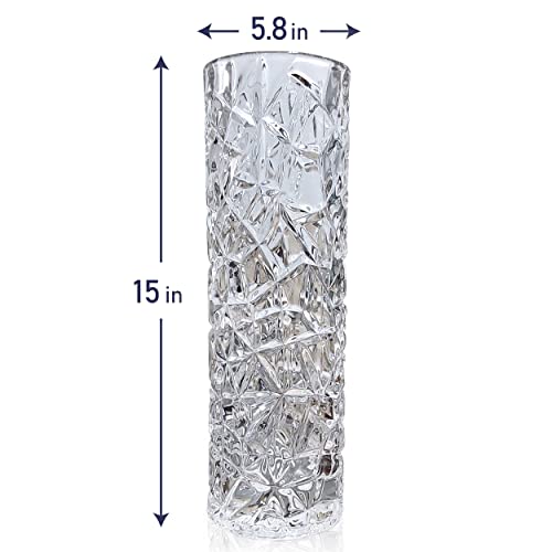 CS Crystal Vase 15-inch high, Frost Flower Design, for Flowers & Decor. Lovely Nice Shiny Piece. Perfect as a Gift, Suitable for All Occasions. - style: Frost Flower Design