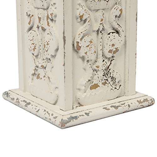 18" Tall Floor Candle Holders for Pillar Candles, Handmade White Large Solid Wood Candle Holder Handcarving Distressed Finish, Decorative Farmhouse Candle Stand for Home Wedding Housewarming Decor