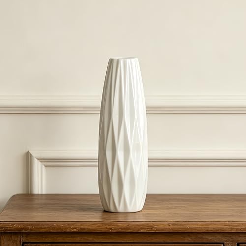 12 Inch White Vase Ceramic Flower Vase, Tall Vases for Pampas Grass, Home Decor, Modern Textured Vases for Living Room Decorations,Table Centerpieces,Shelf,Farmhouse Small Ceramic Vase - style: Shape 6
