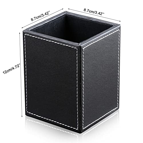 KINGFOM PU Leather Square Pens Pencils Holder Cup Desktop Stationery Organizer Case Office Accessories Container Box (black) - color: Black-s