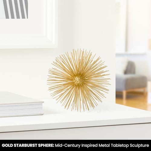 Torre & Tagus 7" Spike Gold Sphere Decor (Steel Metal Ball) - Starburst Table Decor For Decoration, Handmade Sputnik Geometric Decorative Objects, Mid-Century Modern Decor, Gold Home Accents for Shelf - color: Gold, size: Large