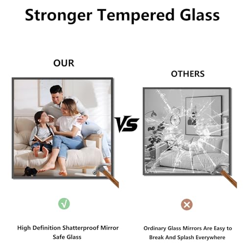 Koonmi Bathroom Mirror for Wall, 30"x30" Black Bathroom Mirror for Over Sink, Shatterproof Tempered Glass Vanity Mirror with Anti-Rust Aluminum Alloy Frame, Hang Horizontally or Vertically - color: Square Edged, size: 30"L x 30"W