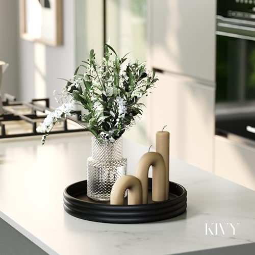 KIVY Round Decorative Concrete Tray 11x1,5 Inch - Modern Circle Coffee Table Bowl - Home Decor Table Tray for Livingroom & Bedroom - Modern Decorative Trays - Black Flat Bowl - Centerpiece Trays - color: Black, style: Tray