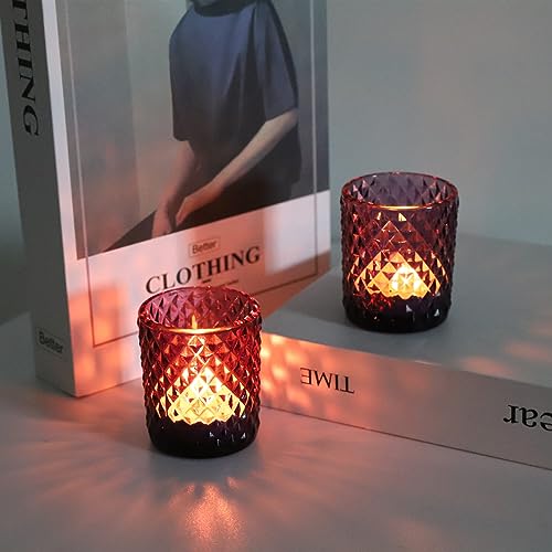 Woho 24pcs Purple Votive Candle Holders, Glass Tea Lights Candle Holder for Wedding Table Centerpiece, Studded Diamond Tealight Candle Holder for Tealight Candles/Votive Candles - color: Deep Purple