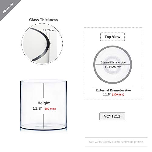WGV Cylinder Vase, Width 12", Height 12", Clear Wide Large Diameter Flower Glassware, Floral Container, Planter Terrarium for Wedding Party Event, Home Accent Decor, 1 Piece - size: 12"x12"H