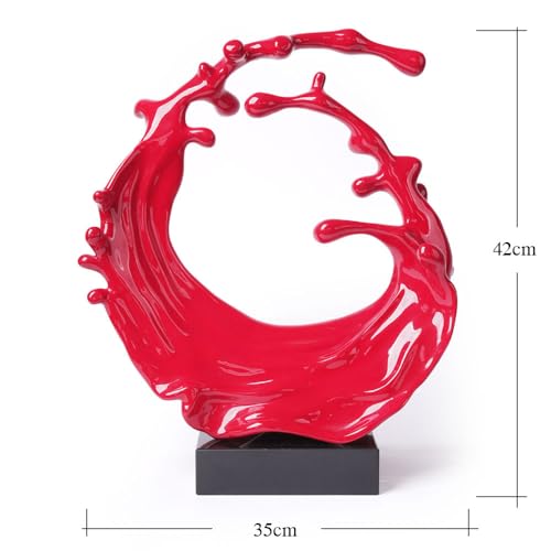 Abstract Sculpture Decor Modern Art Gift Sea Wave Figurine Table Centerpiece Statue for Bookshelf Desktop Home Red 16.5 Inch - color: Red