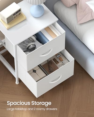 SONGMICS Dresser for Bedroom, Chest of Drawers, Nightstand, Steel, MDF, 2 Non-Woven Fabric Drawers, Storage Organizer Unit, Closet, Entryway, Cloud White and Snow White ULGS312W01S - color: Cloud White + Snow White, size: 1 Pack