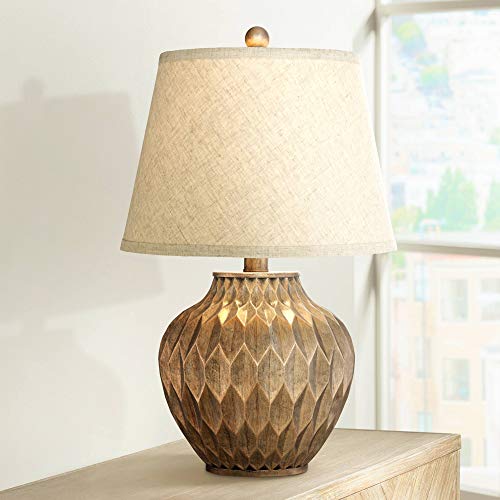 360 Lighting Buckhead Modern Accent Table Lamp 22" High Warm Bronze Brown Sculptural Geometric Textured Urn Tapered Fabric Drum Shade Bedroom Living Room House Home Bedside Nightstand Office - color: Bronze - Single