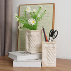 Roman Column Book Ends Decorative, 4-in-1 Heavy Duty Marble Bookend for Shelves, Unique Pen Holder & Mini Flower Vase, Classic Greek Statue for Office Home Desk Decor (2PC, Beige) - style: Classical -Beige