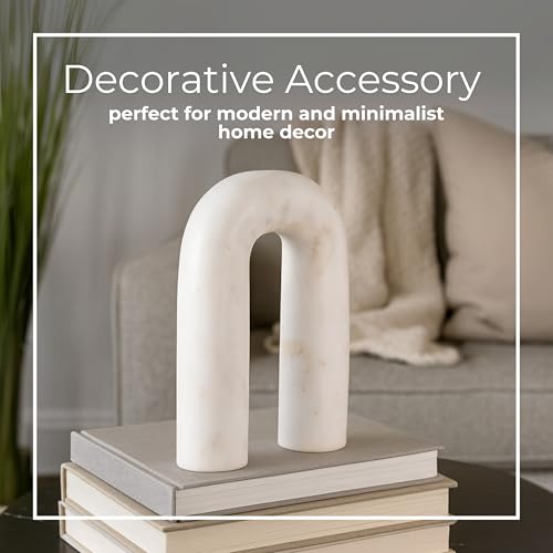 Marble Rounded Horseshoe for Home or Office Decor - Accent Display for Bathroom, Living Room, and Shelf Styling - Curved Figurine Sculpture Ornament for Coffee Table Decor or Bedroom - 8", White - size: 8.0" H