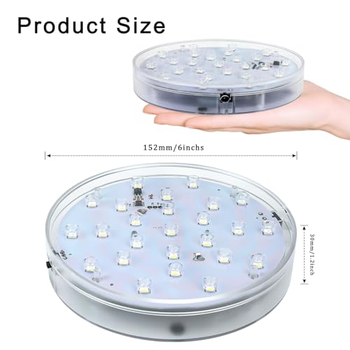 LARDUX Pack of 4 LED Lights Base with Remote - 6-inch Round Lights Display Stand for Effiel Tower Vase Crystal Glass Art LED Pedestal Base - Charging USB or Battery Powered - size: 6-inch led base with remote